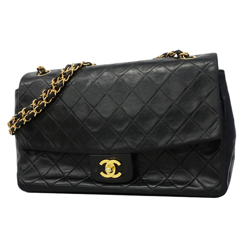 Chanel Shoulder Bag Quilted Lambskin Black Gold