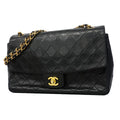 Chanel Shoulder Bag Quilted Lambskin Black Gold