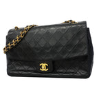 Chanel Shoulder Bag Quilted Lambskin Black Gold