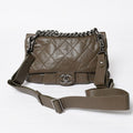 Chanel 2-Way Bag CC Logo Lambskin Quilted Olive Antique Silver