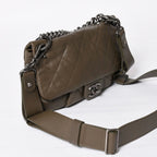 Chanel 2-Way Bag CC Logo Lambskin Quilted Olive Antique Silver — view 3