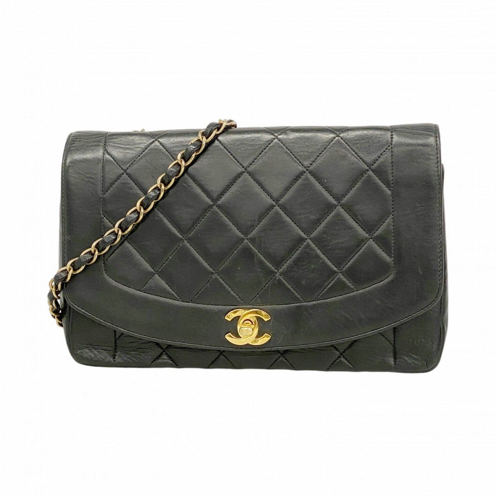 Chanel Shoulder Bag Diana Lambskin Black Gold