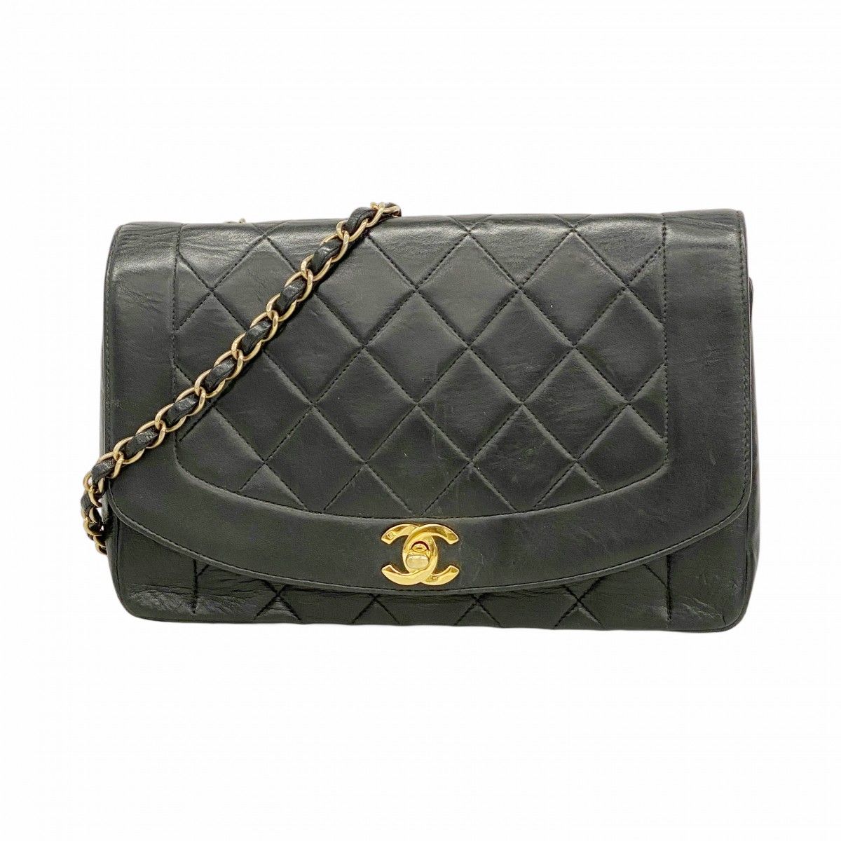 Chanel Shoulder Bag Diana Lambskin Black Gold
