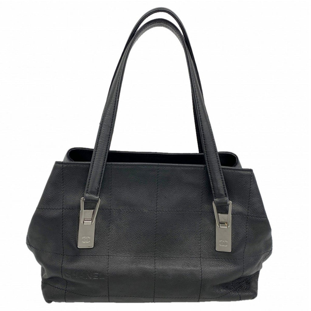 Chanel Handbag Choco Bar Caviar Leather Black Silver