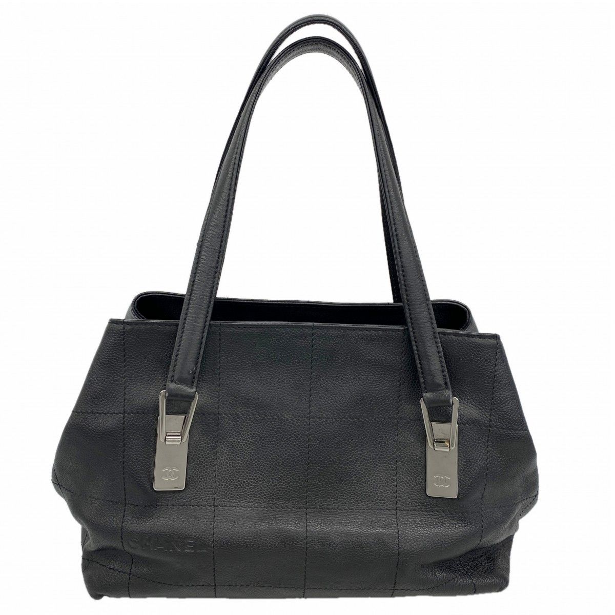 Chanel Handbag Choco Bar Caviar Leather Black Silver