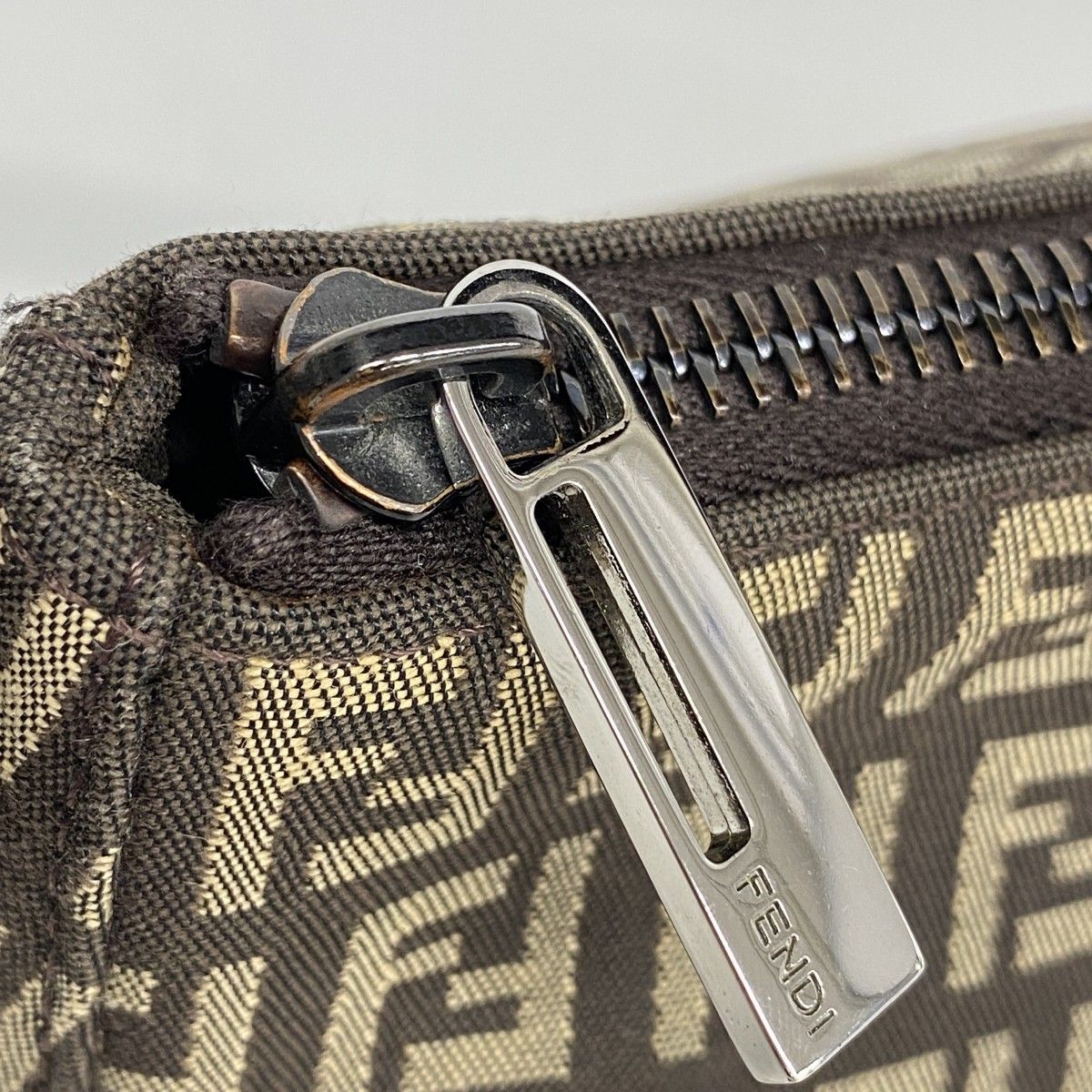 Fendi Handbag Zucchino Nylon Canvas Brown Silver — view 9