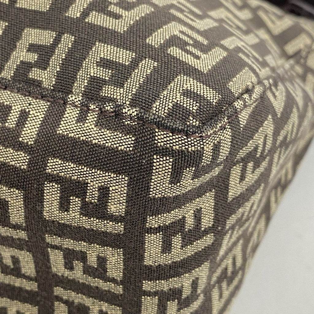 Fendi Handbag Zucchino Nylon Canvas Brown Silver — view 6