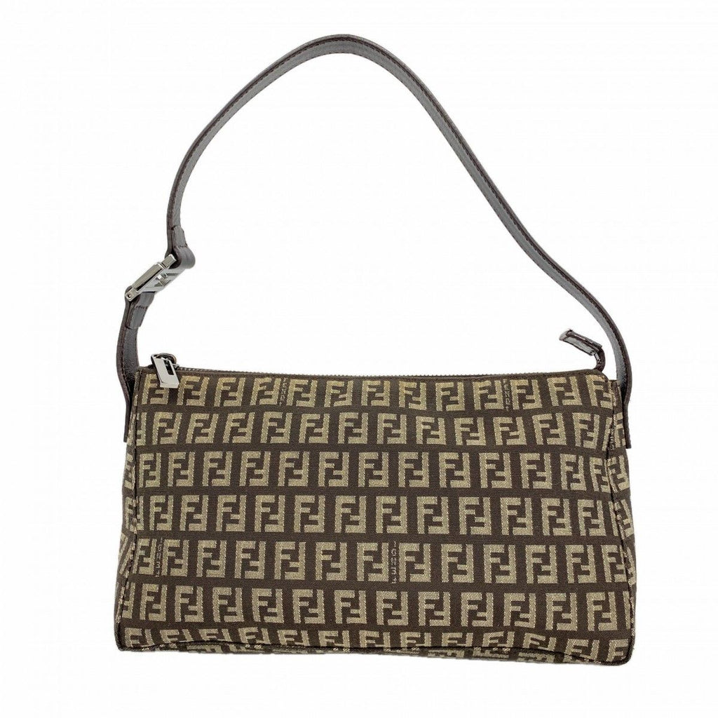 Fendi Handbag Zucchino Nylon Canvas Brown Silver