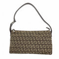 Fendi Handbag Zucchino Nylon Canvas Brown Silver