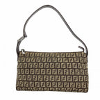 Fendi Handbag Zucchino Nylon Canvas Brown Silver