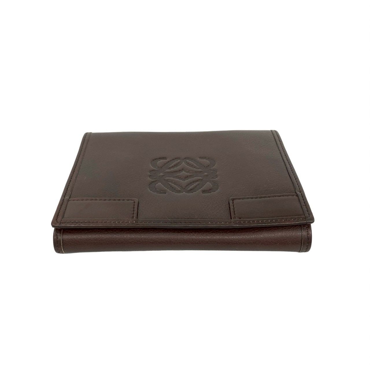 Loewe Anagram Log Leather Bifold Wallet Card Case Coin Purse Brown — view 6