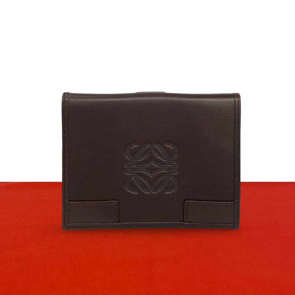 Loewe Anagram Log Leather Bifold Wallet Card Case Coin Purse Brown