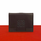 Loewe Anagram Log Leather Bifold Wallet Card Case Coin Purse Brown