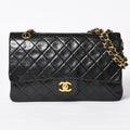 Chanel Quilted 25 Double Flap Chain Shoulder Bag CC Logo Lambskin Black Gold