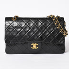 Chanel Quilted 25 Double Flap Chain Shoulder Bag CC Logo Lambskin Black Gold