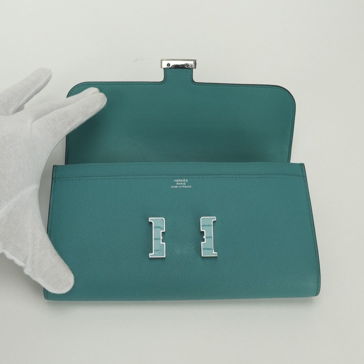 Hermes Constance Wallet Blue Paon Green Silver — view 7