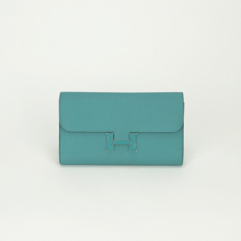 Hermes Constance Wallet Blue Paon Green Silver