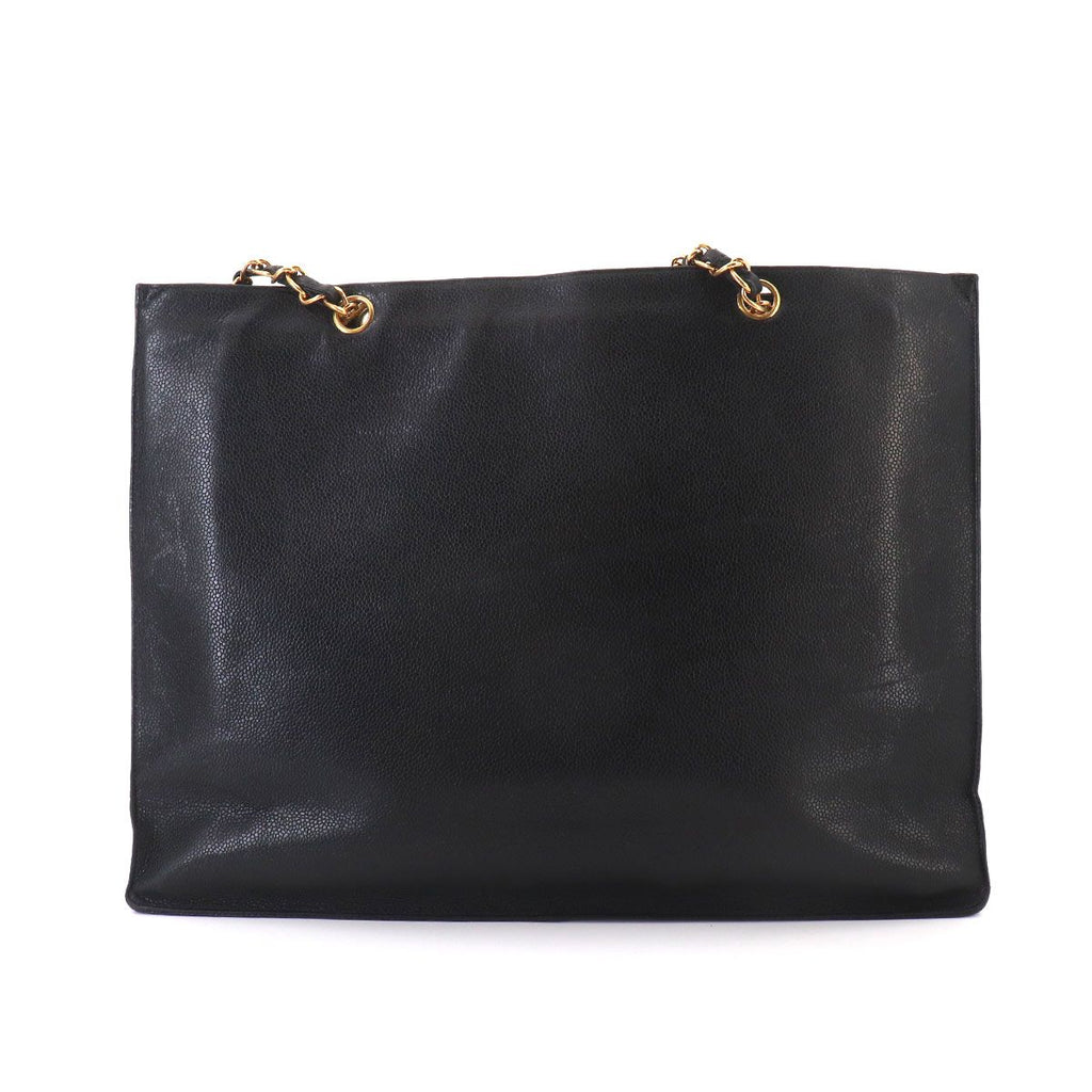 Chanel Jumbo CC Logo Tote Caviar Leather Black Gold Vintage — view 2