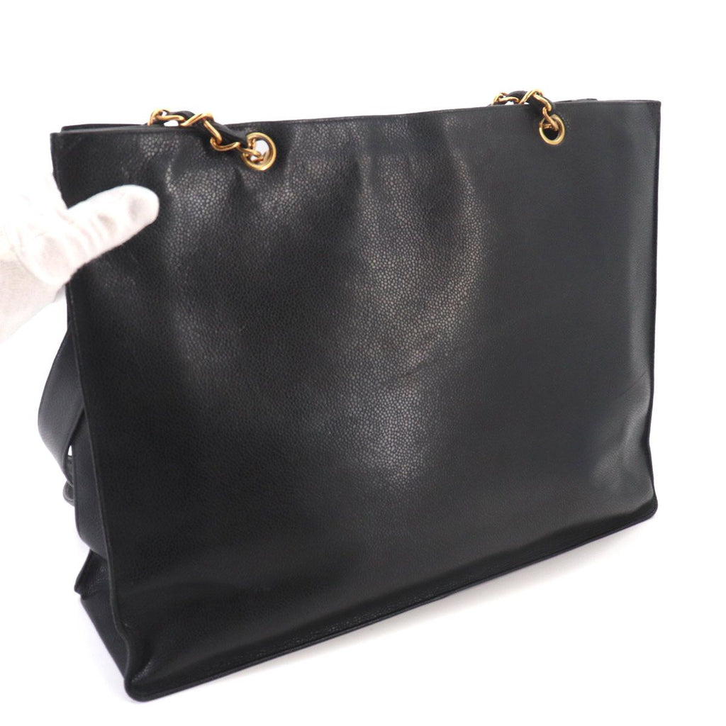 Chanel Jumbo CC Logo Tote Caviar Leather Black Gold Vintage — view 9