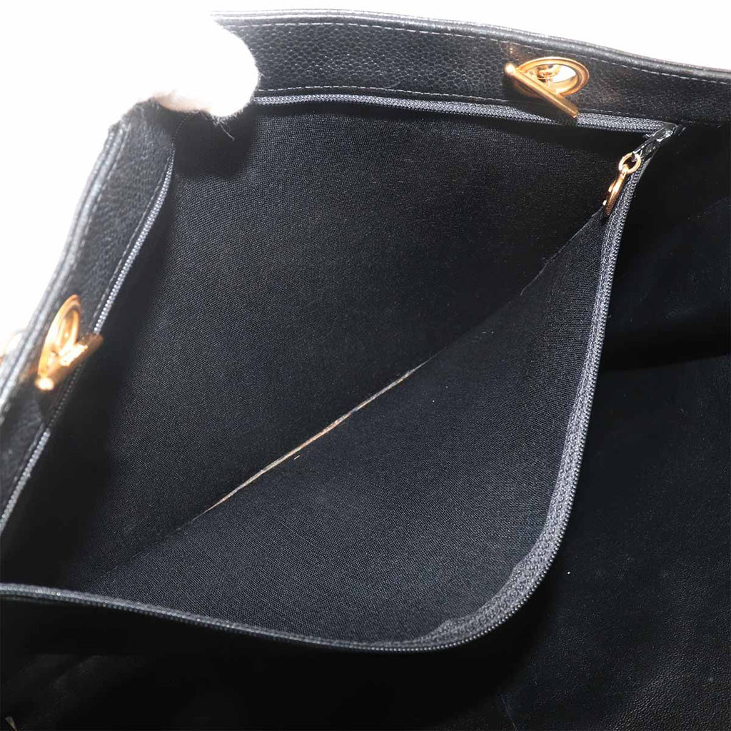 Chanel Jumbo CC Logo Tote Caviar Leather Black Gold Vintage — view 7