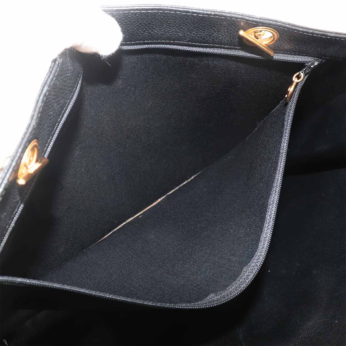 Chanel Jumbo CC Logo Tote Caviar Leather Black Gold Vintage — view 7