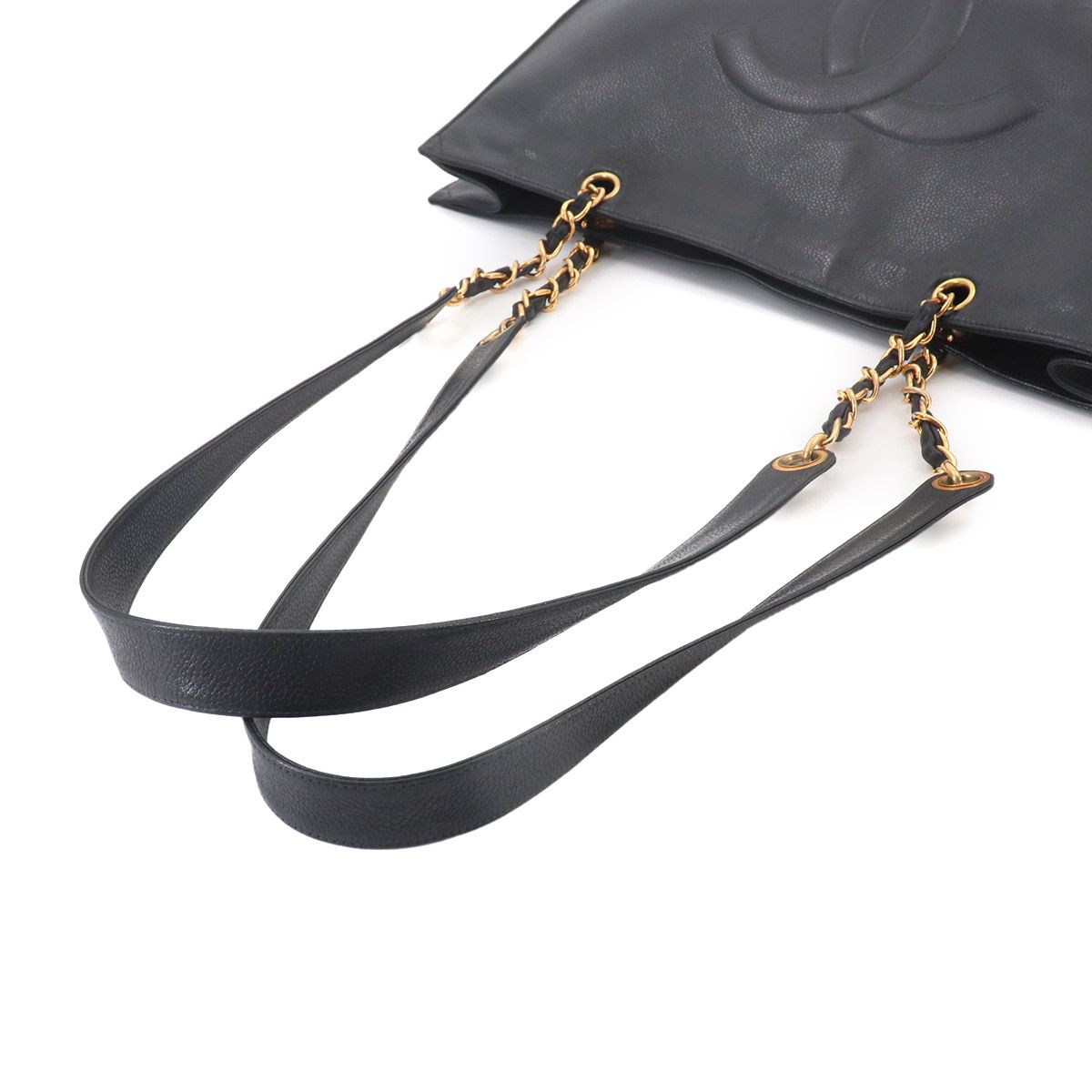 Chanel Jumbo CC Logo Tote Caviar Leather Black Gold Vintage — view 5