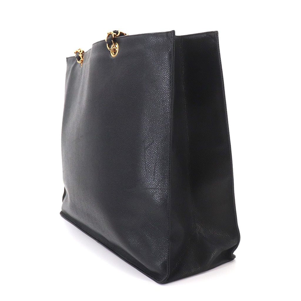 Chanel Jumbo CC Logo Tote Caviar Leather Black Gold Vintage — view 3