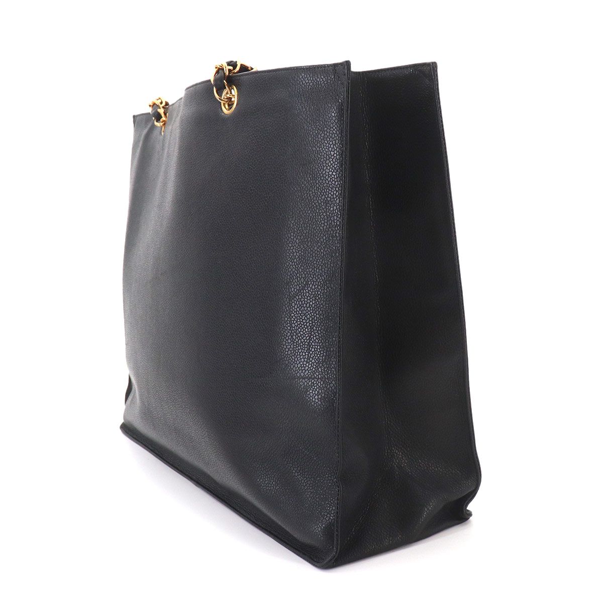 Chanel Jumbo CC Logo Tote Caviar Leather Black Gold Vintage — view 3