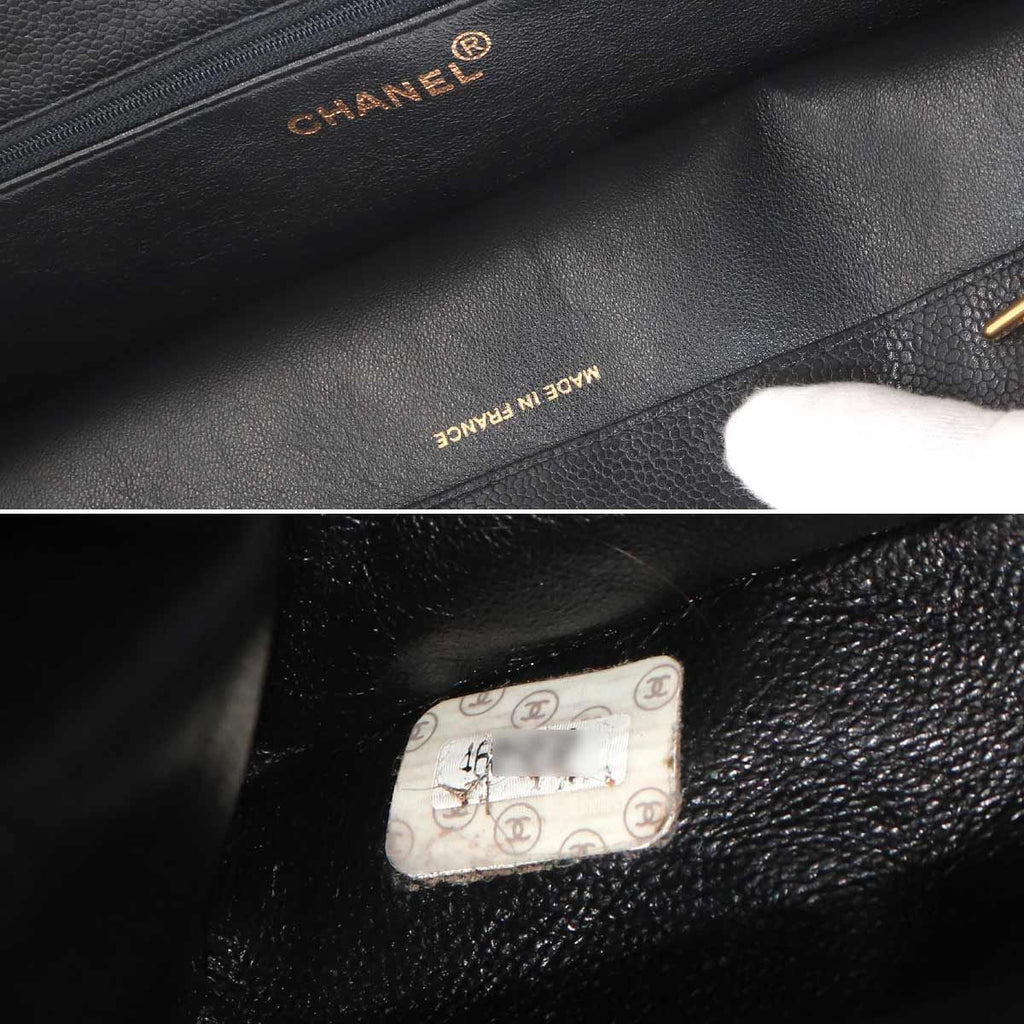 Chanel Jumbo CC Logo Tote Caviar Leather Black Gold Vintage — view 8