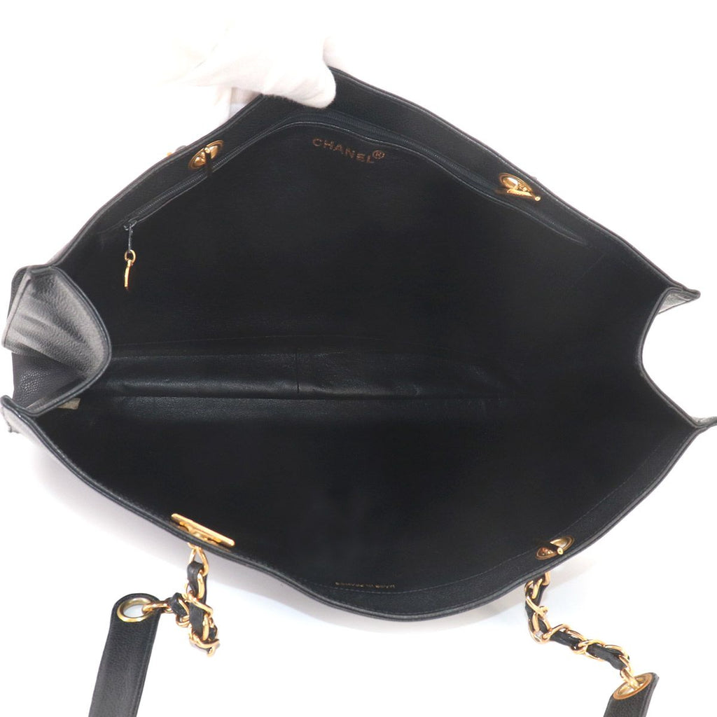 Chanel Jumbo CC Logo Tote Caviar Leather Black Gold Vintage — view 6