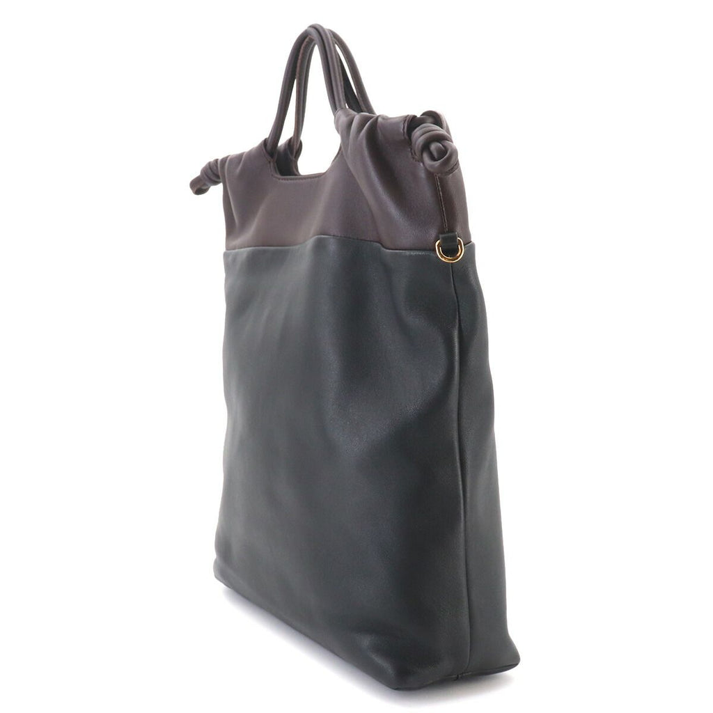 Loewe Flamenco Purse Tote 2-Way Shoulder Bag Leather Black Dark Brownie — view 4