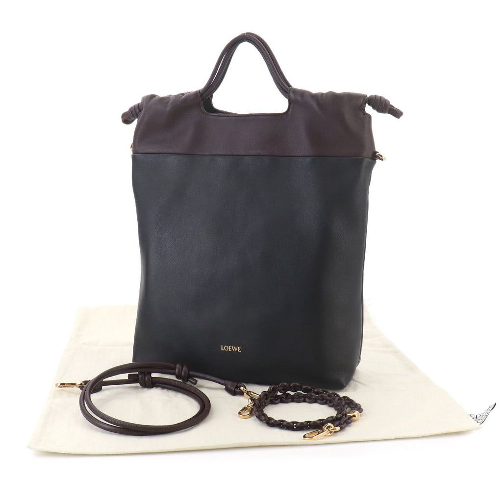 Loewe Flamenco Purse Tote 2-Way Shoulder Bag Leather Black Dark Brownie — view 2