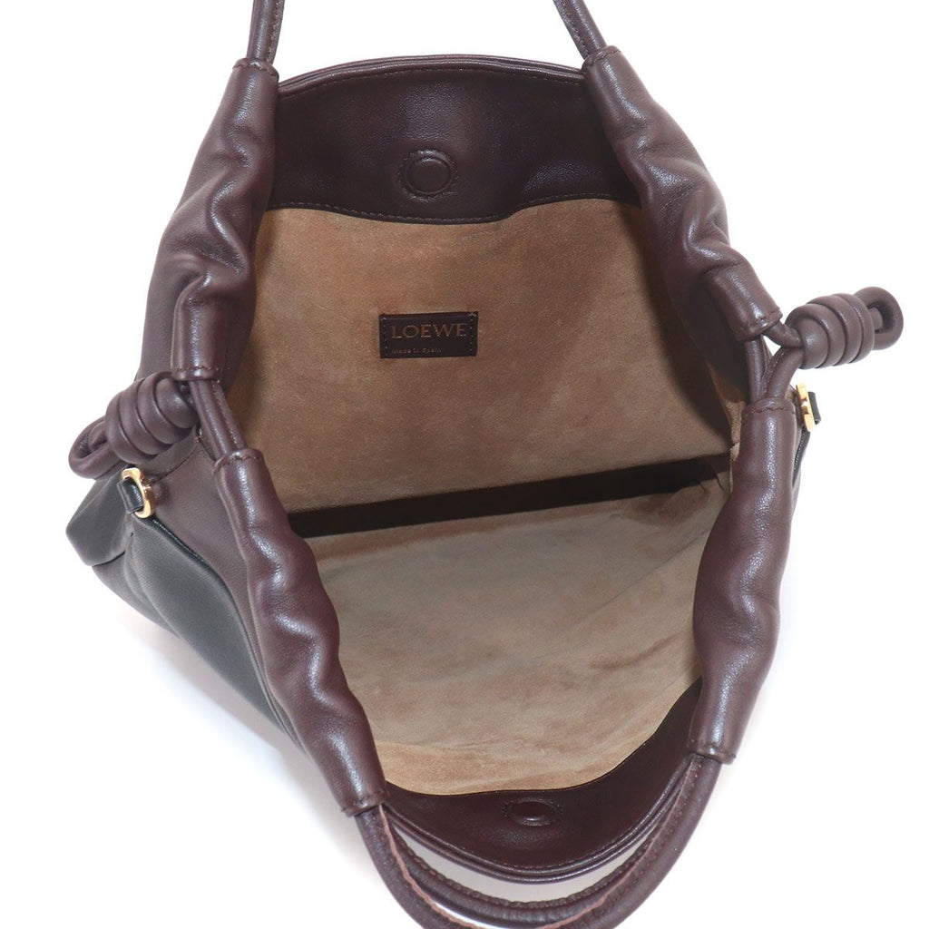 Loewe Flamenco Purse Tote 2-Way Shoulder Bag Leather Black Dark Brownie — view 7