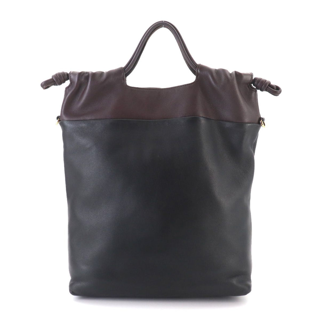 Loewe Flamenco Purse Tote 2-Way Shoulder Bag Leather Black Dark Brownie — view 3