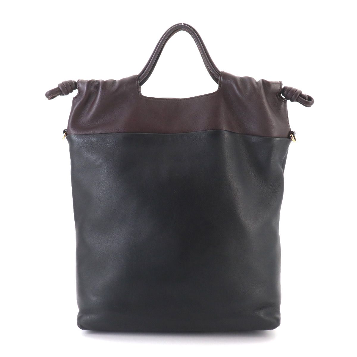Loewe Flamenco Purse Tote 2-Way Shoulder Bag Leather Black Dark Brownie — view 3