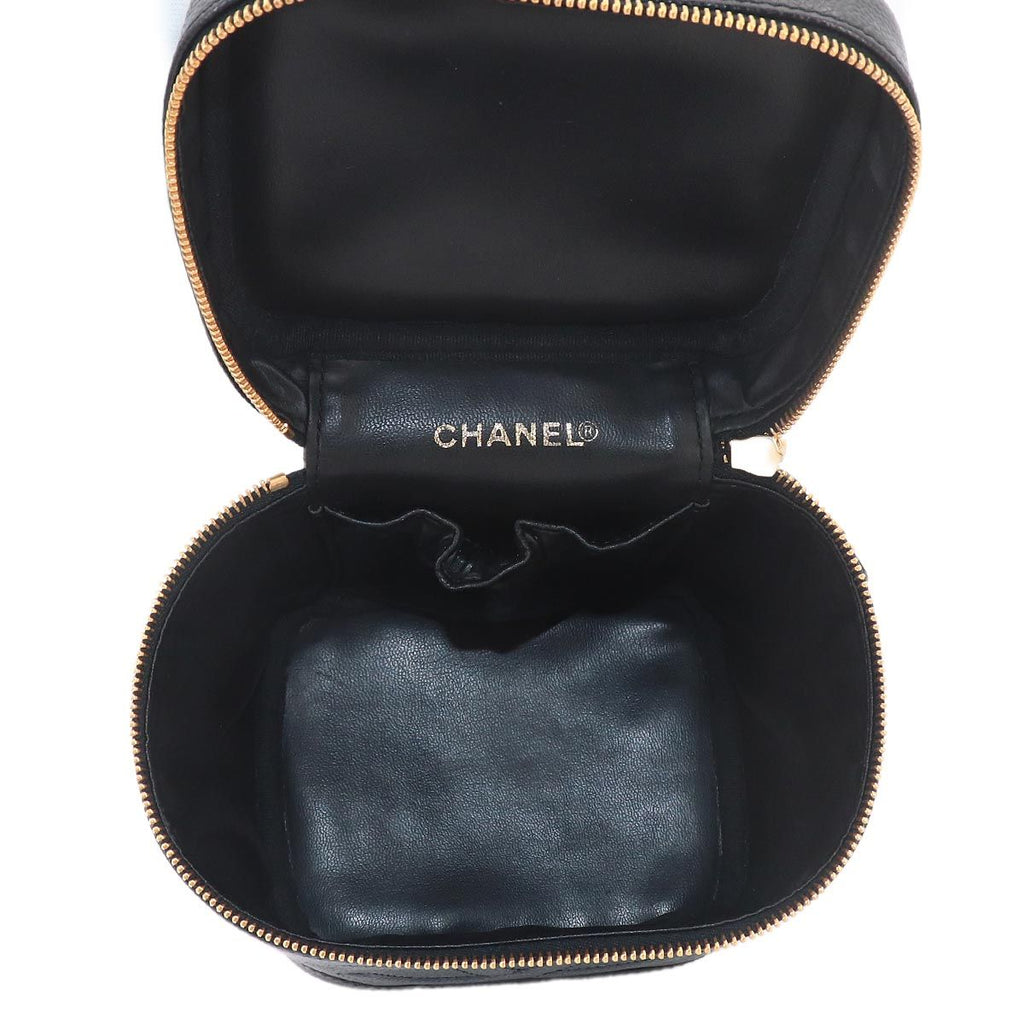 Chanel Vanity Hand Bag Caviar Leather Black CC Logo Gold — view 7
