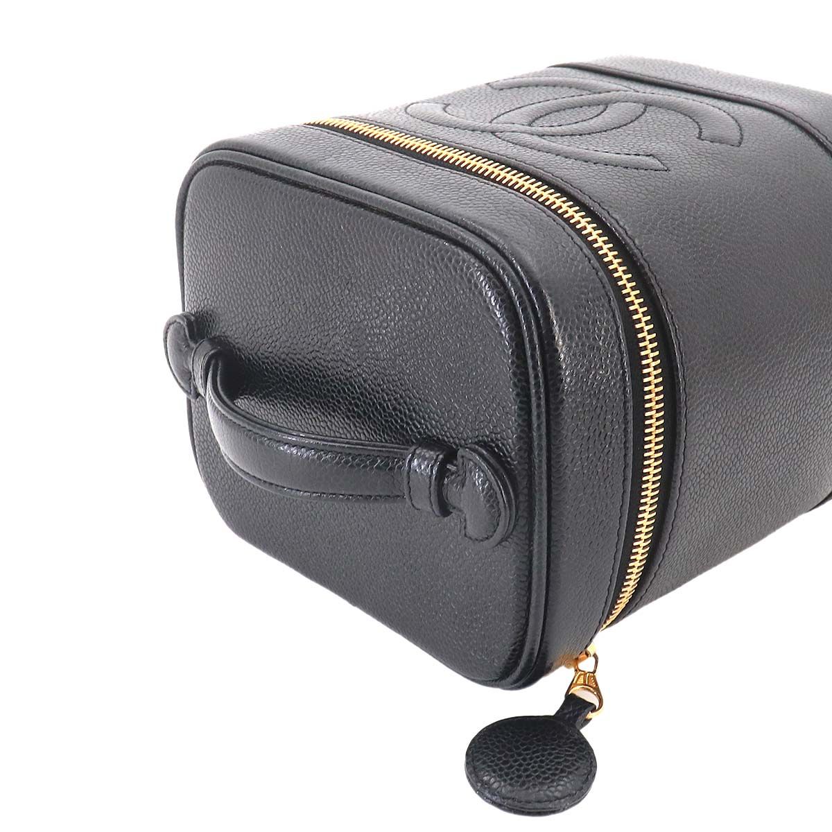 Chanel Vanity Hand Bag Caviar Leather Black CC Logo Gold — view 6