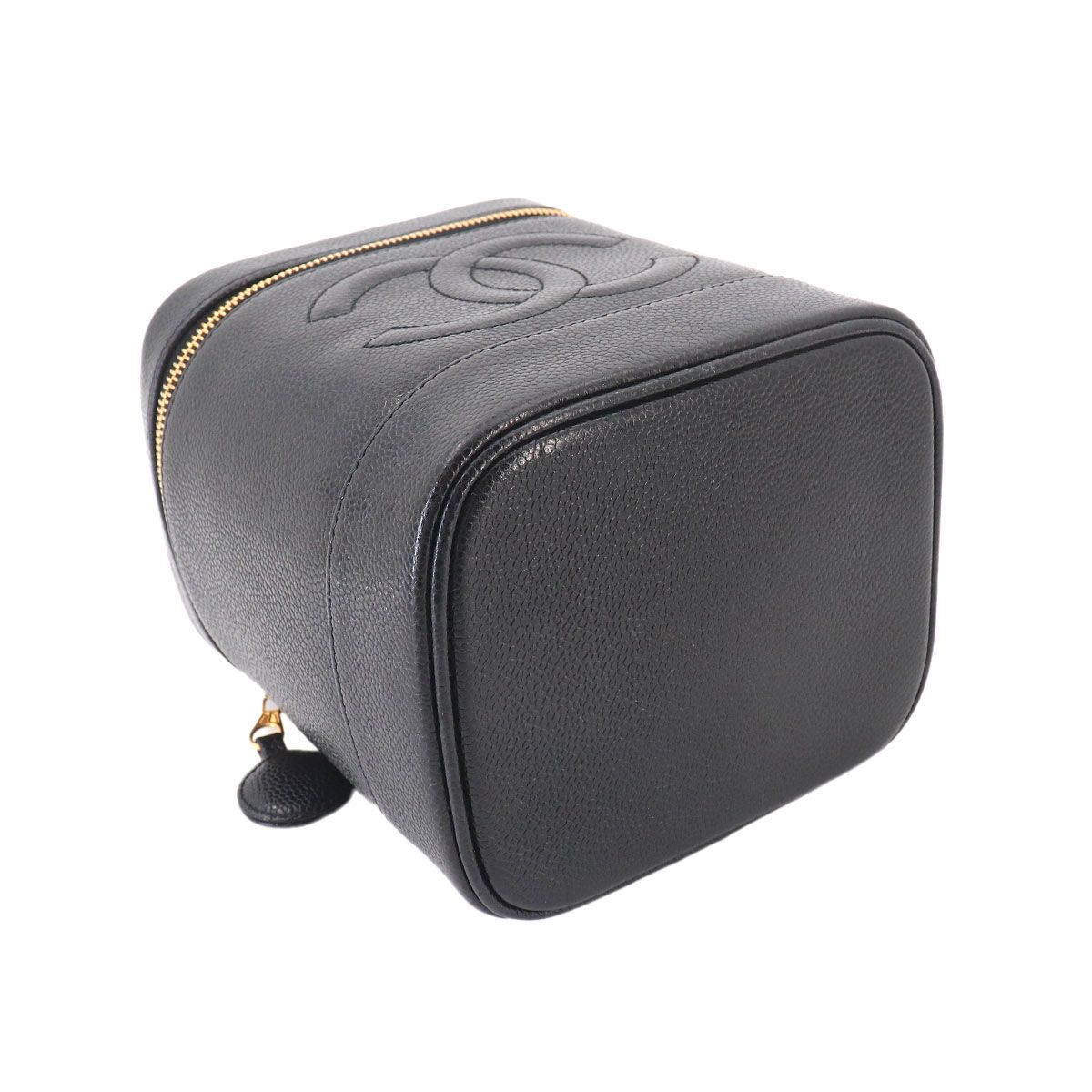 Chanel Vanity Hand Bag Caviar Leather Black CC Logo Gold — view 5