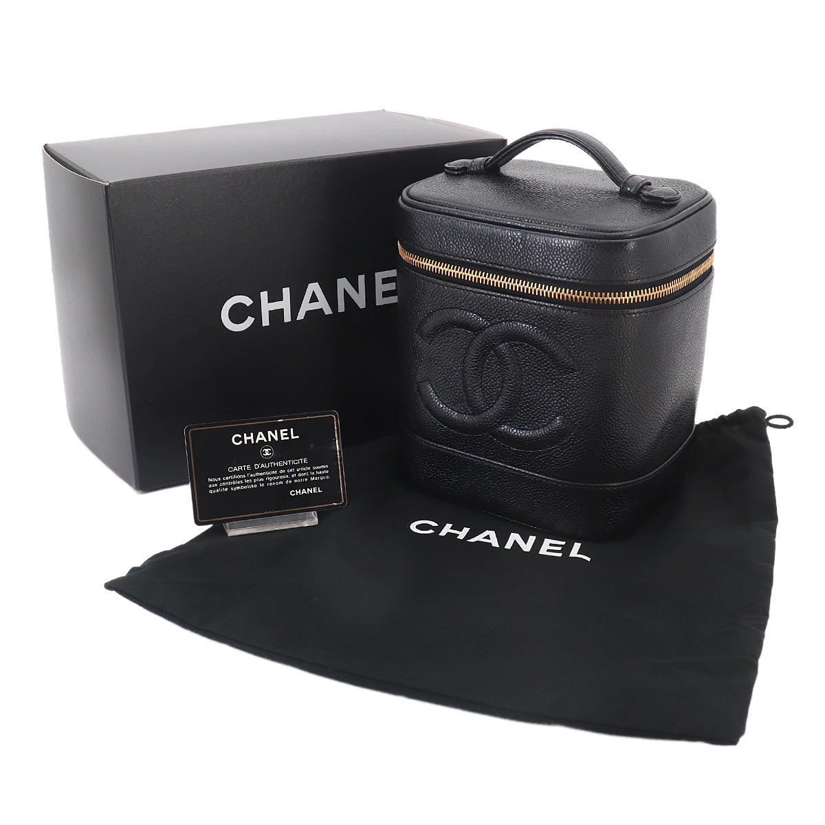 Chanel Vanity Hand Bag Caviar Leather Black CC Logo Gold — view 2