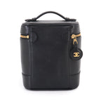 Chanel Vanity Hand Bag Caviar Leather Black CC Logo Gold — view 3