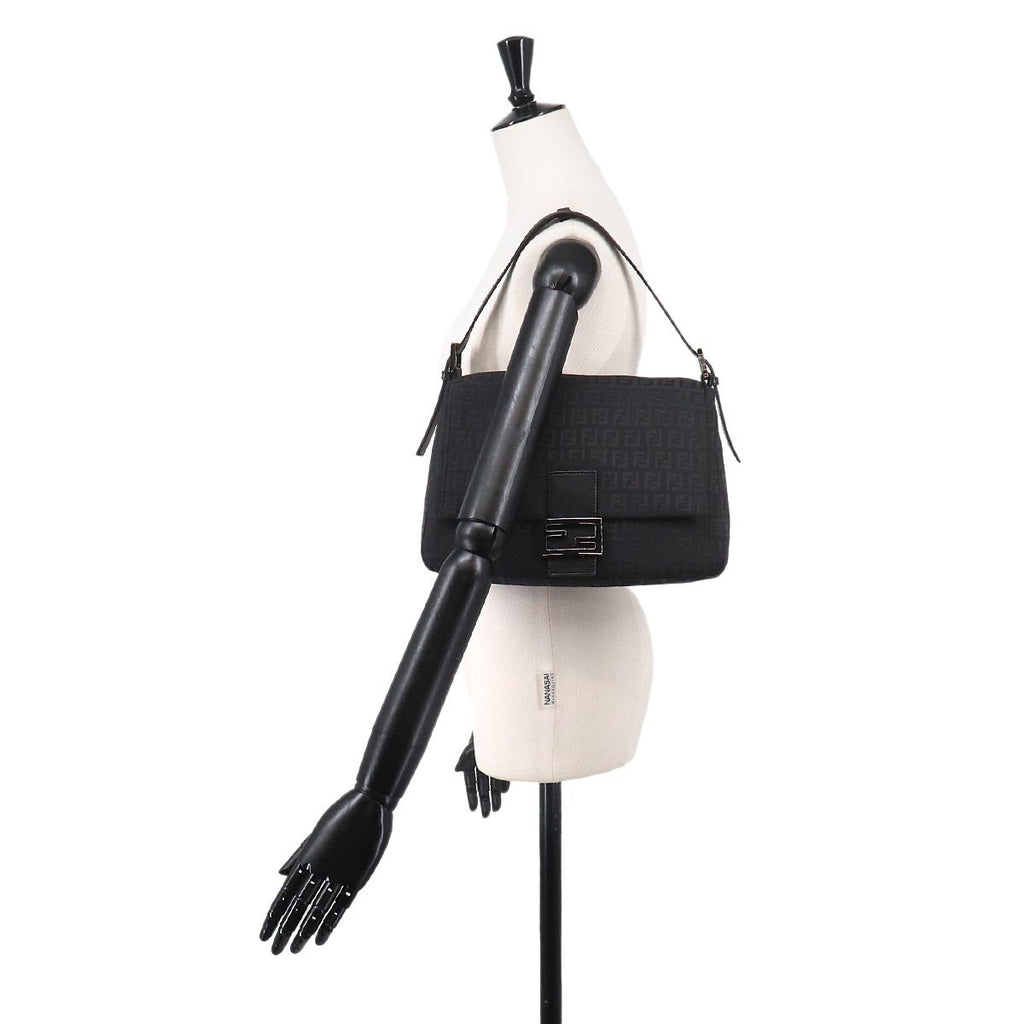 Fendi Zucchino Mamma Bucket Shoulder Bag Canvas Black Gunmetal — view 9