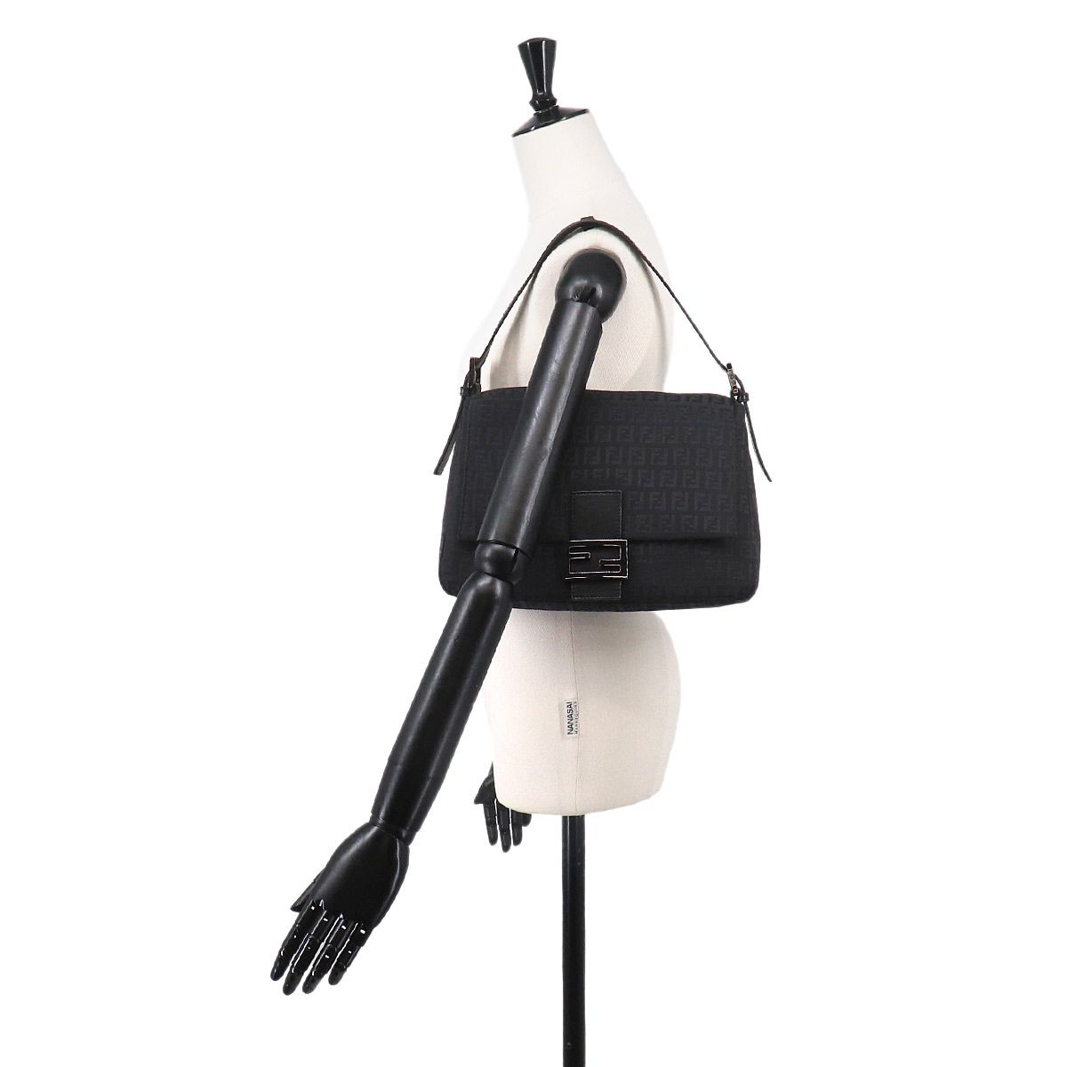 Fendi Zucchino Mamma Bucket Shoulder Bag Canvas Black Gunmetal — view 9