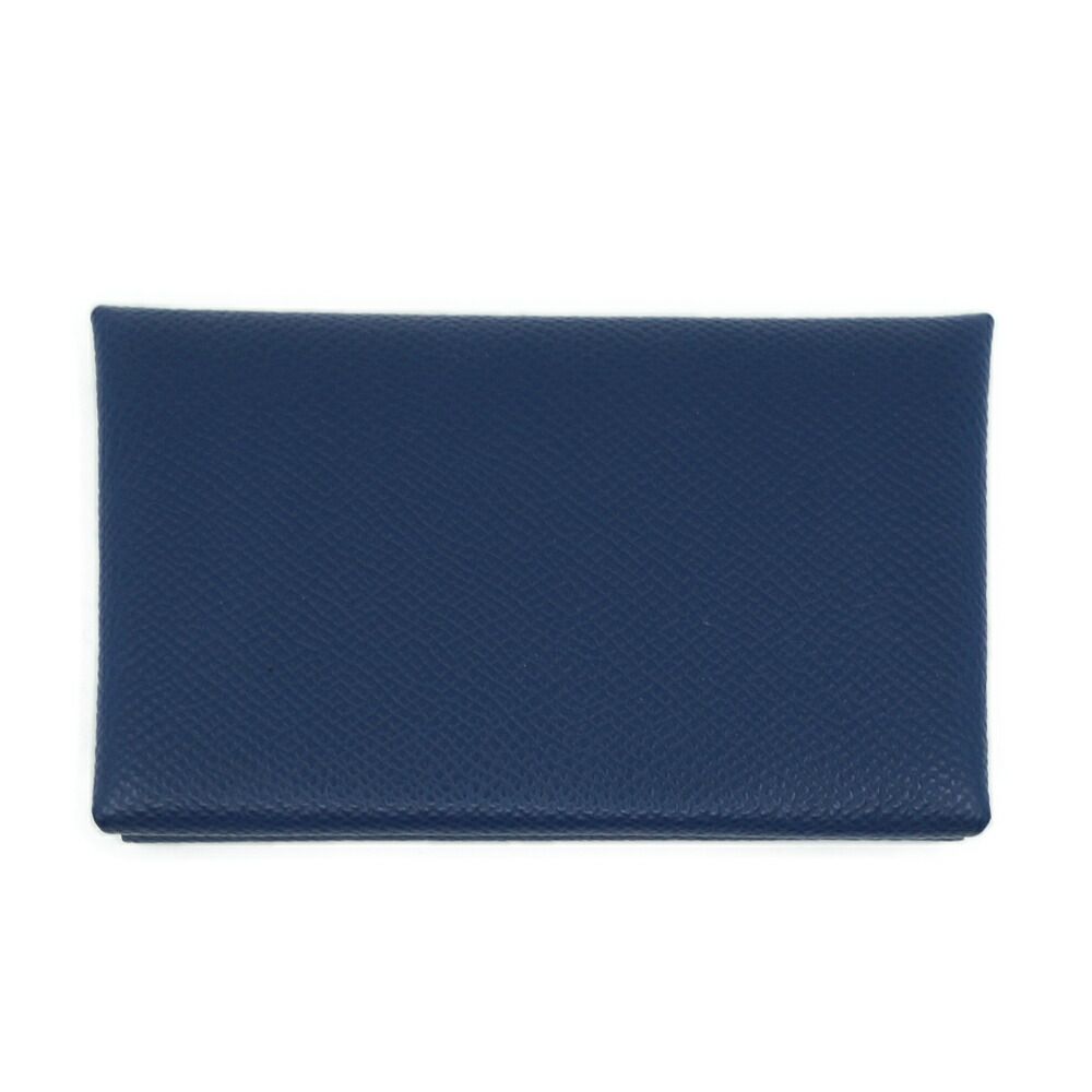 Hermes Calvi Duo Navy Coin Case Card Silver