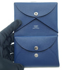 Hermes Calvi Duo Navy Coin Case Card Silver — view 6