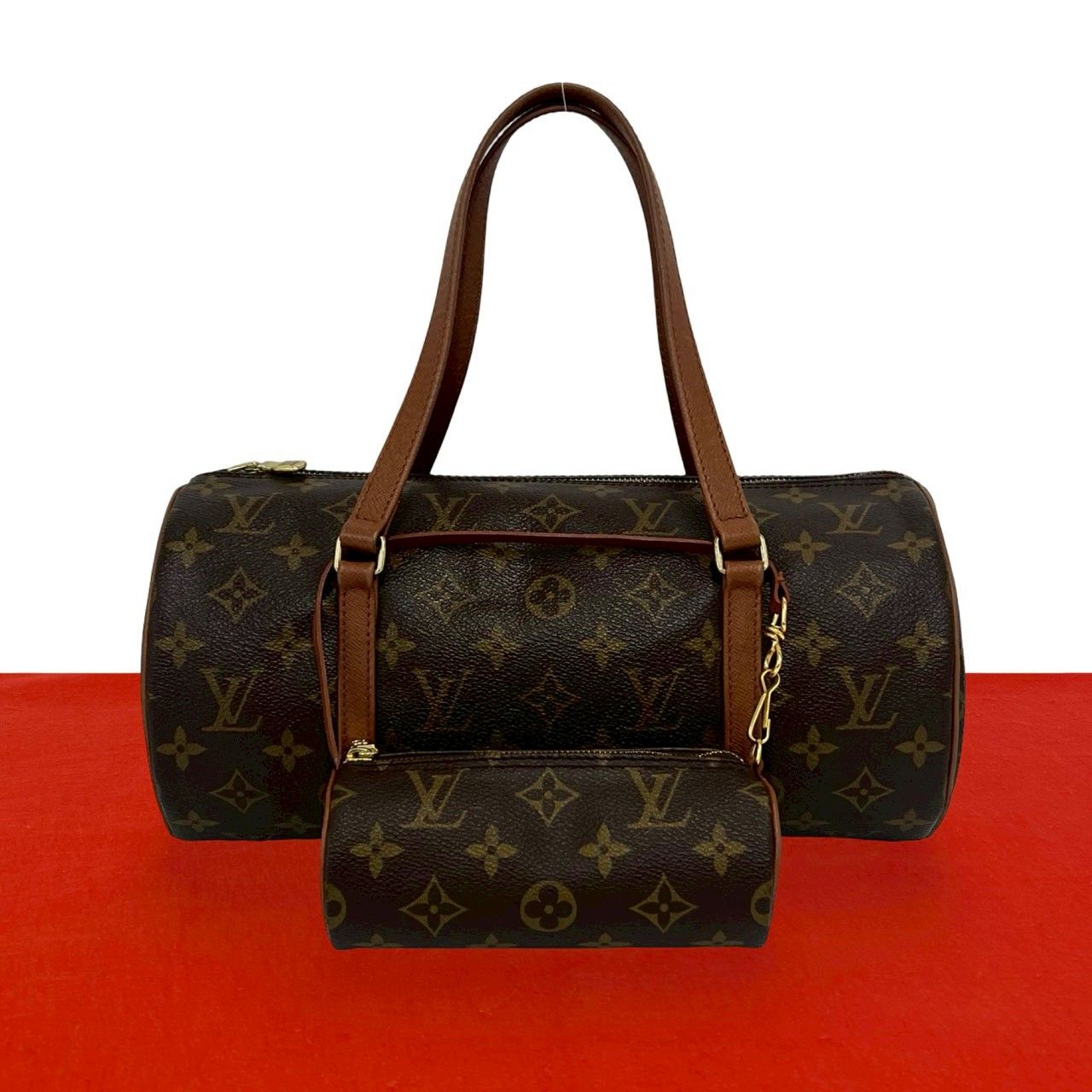 Louis Vuitton Vintage Papillon Monogram Leather Mini Boston Bag Brown