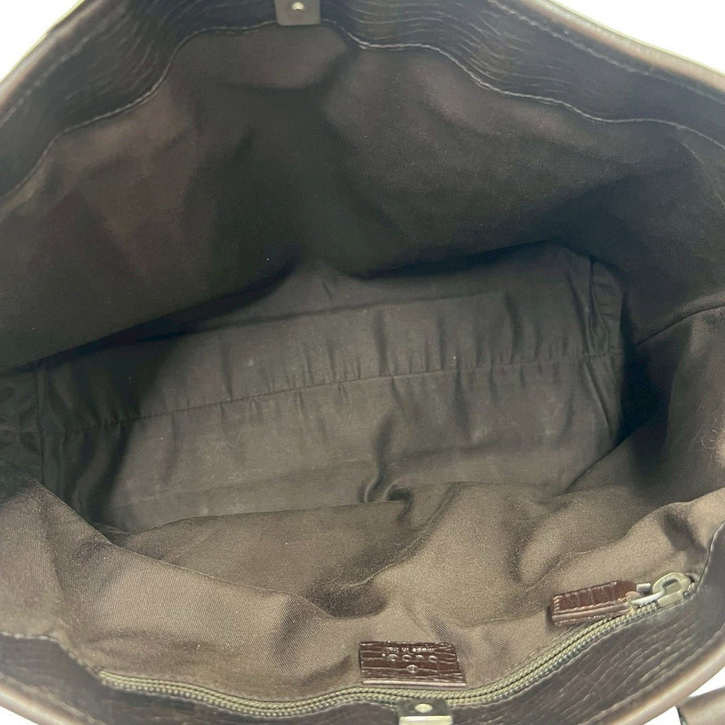 Gucci GG Pattern Logo Leather Polyester Tote Shoulder Bag Business Brown — view 9