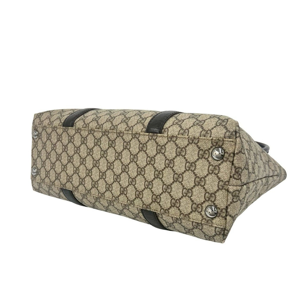Gucci GG Pattern Logo Leather Polyester Tote Shoulder Bag Business Brown — view 8