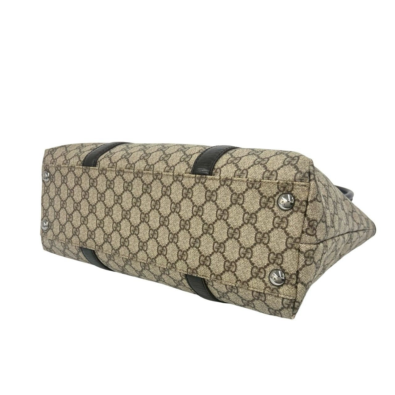 Gucci GG Pattern Logo Leather Polyester Tote Shoulder Bag Business Brown — view 8