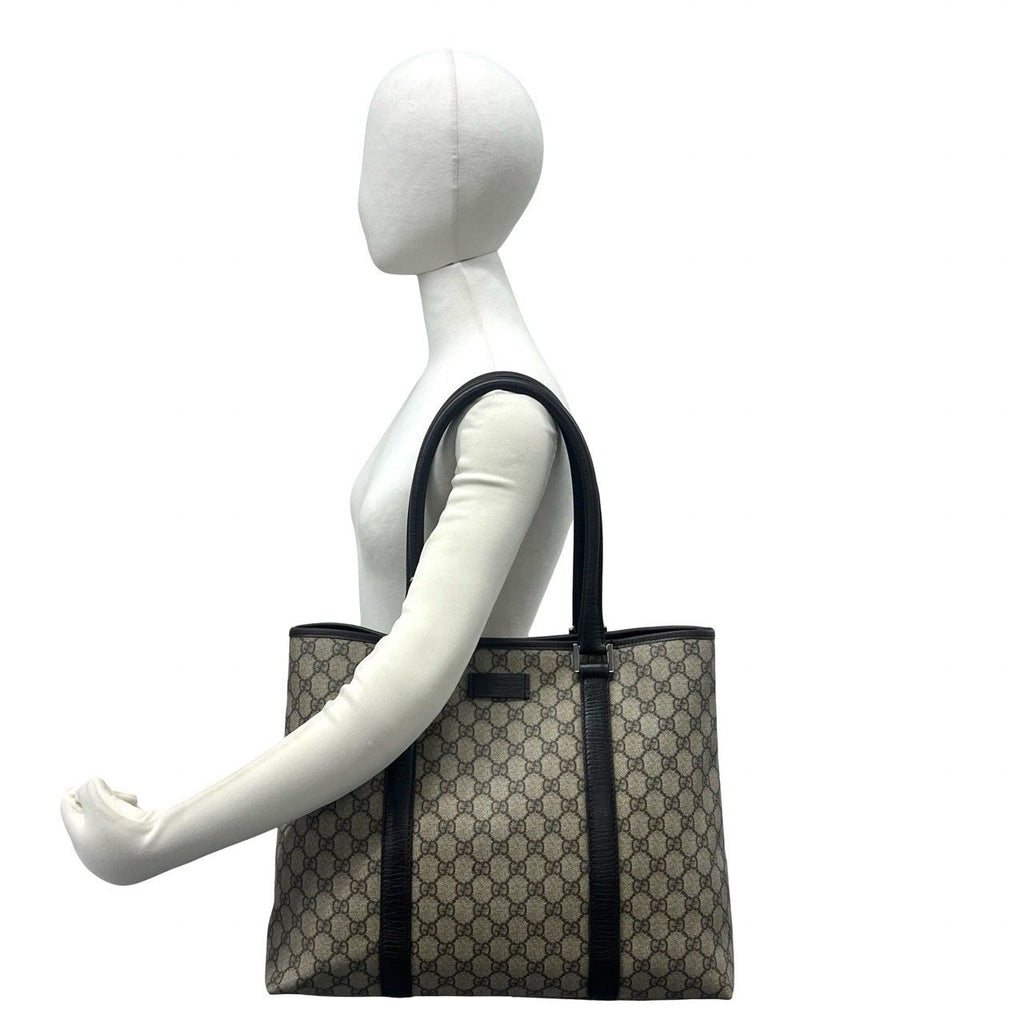 Gucci GG Pattern Logo Leather Polyester Tote Shoulder Bag Business Brown — view 2