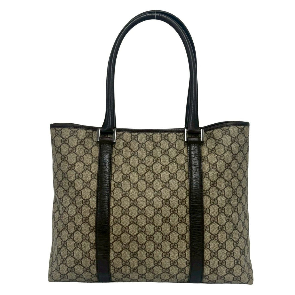 Gucci GG Pattern Logo Leather Polyester Tote Shoulder Bag Business Brown — view 3